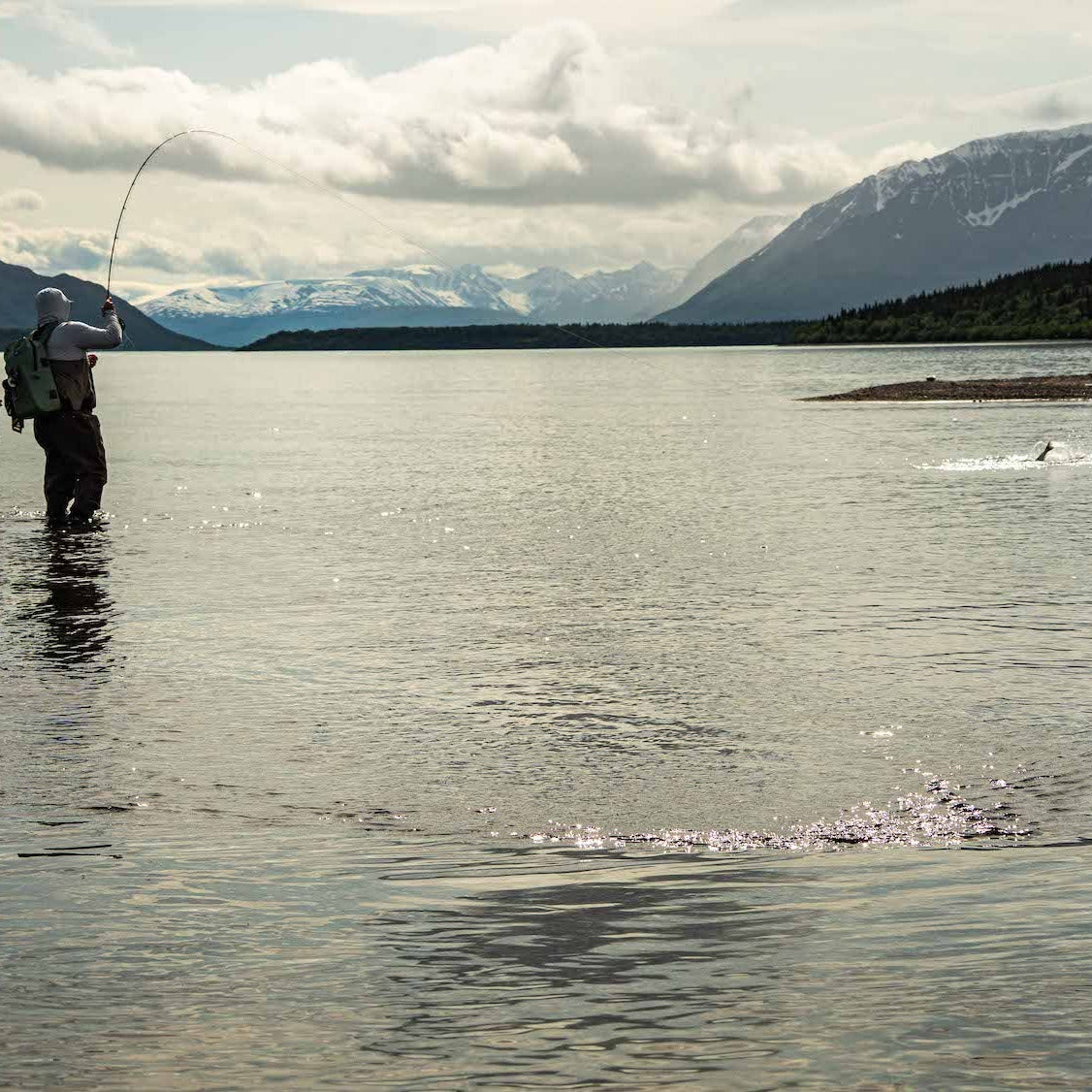 Landing steelhead in Alaska with a lamson liquid max rod and reel combo