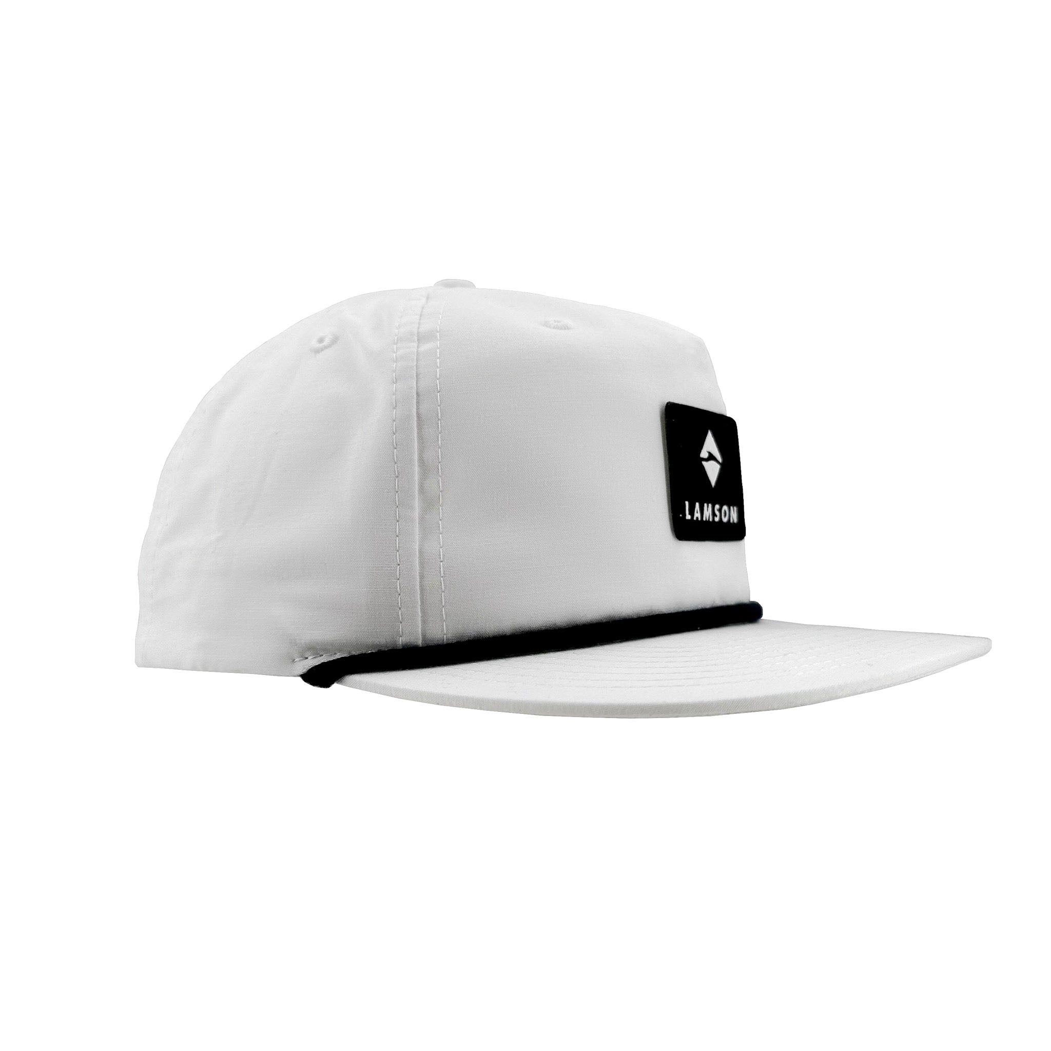 Flat Bill Rope Cap - White With Navy Rope Apparel LAMSON   